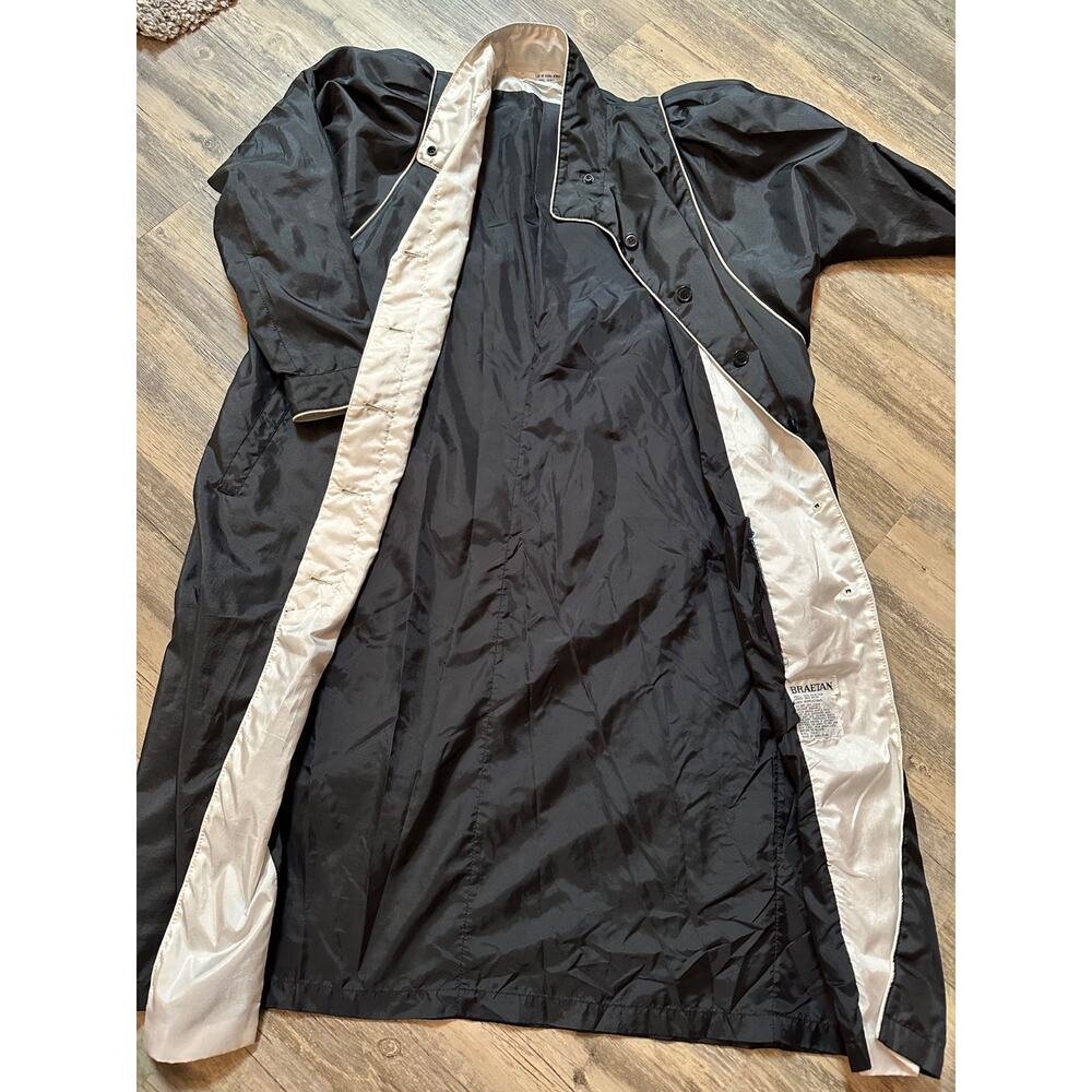 Vtg Braetan Black Trench Coat 11/12 Rain Polyester Nylon Belted - Picture 8 of 11